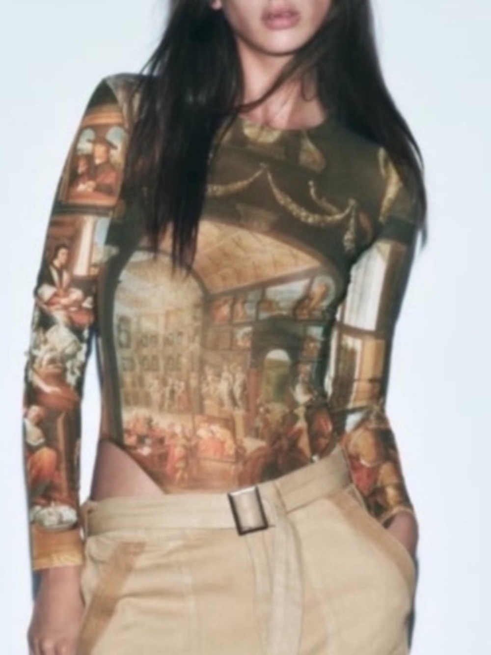 ZARA Renaissance Art Studio of Apelles Sheer Mesh Long Sleeve Bodysuit - Picture 8 of 14
